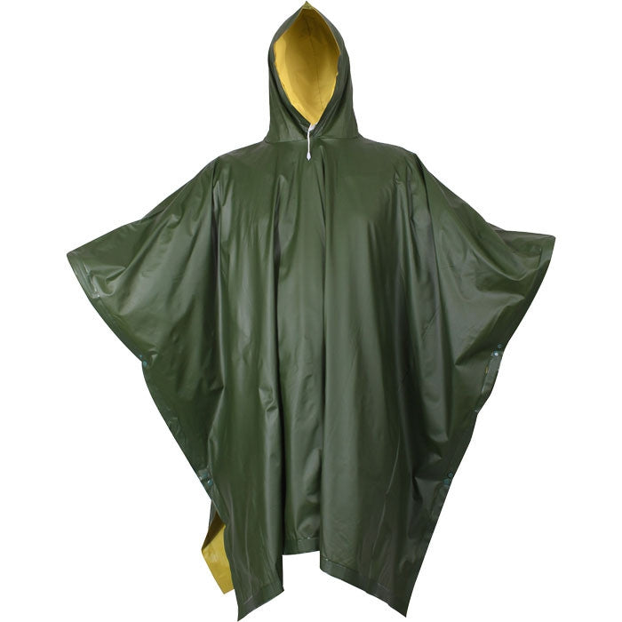 Olive Drab To Yellow - Reversible Rubberized Nylon Poncho Olive Drab To Yellow - Reversible Rubberized Nylon Poncho