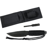 Black Tactical Paracord Knife & Fire Starter Kit