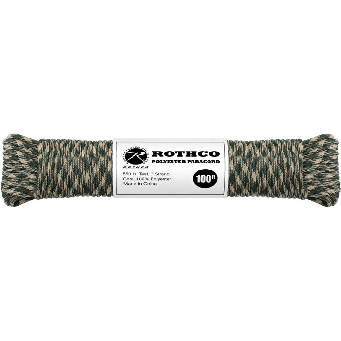 Woodland Camouflage - Polyester 550 LB Tested 100 Feet Paracord Rope Woodland Camouflage - Polyester 550 LB Tested 100 Feet Paracord Rope