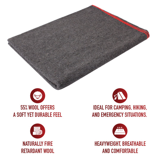Grey - Warm Rescue Blanket 60 in. x 80 in. - Wool