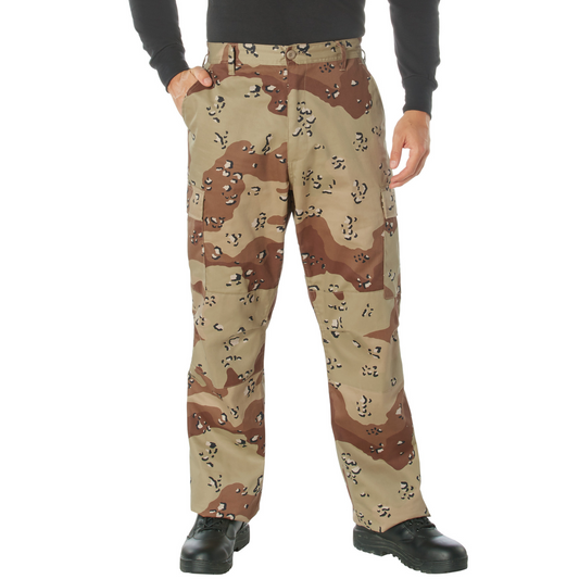 Desert Camouflage Six-Color - Tactical BDU Pants Cargo Fatigues - Poly/Cotton - Zipper Fly - Relaxed Fit