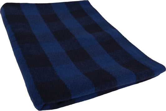 Blue & Black Plaid Heavyweight Blanket 62"x 80" - Heavyweight - 55% Wool / 45% Synthetic