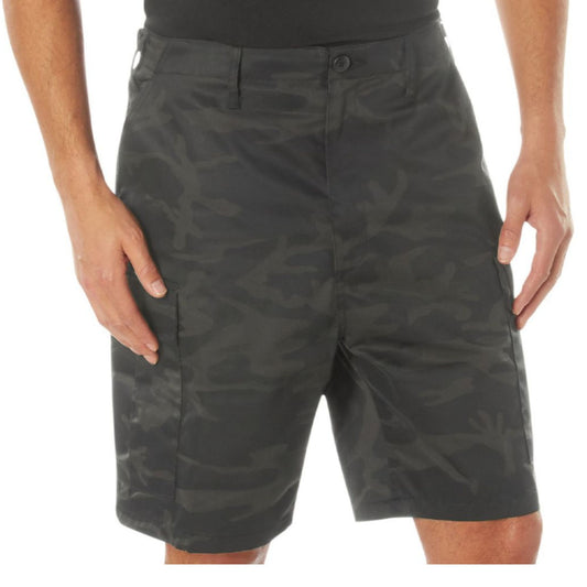 Midnight Black Camo - Tactical Cargo BDU Shorts - Polyester Cotton Twill - Button Fly