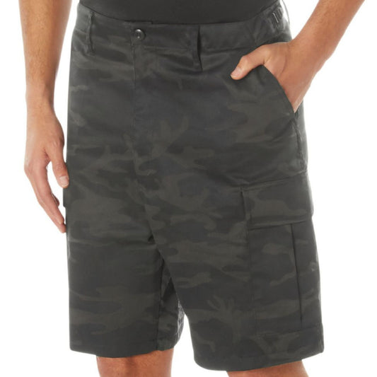 Midnight Black Camo - Tactical Cargo BDU Shorts - Polyester Cotton Twill - Button Fly