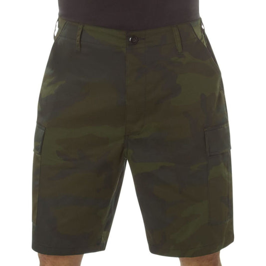 Midnight Woodland Camo - Tactical Cargo BDU Shorts - Polyester Cotton Twill - Button Fly