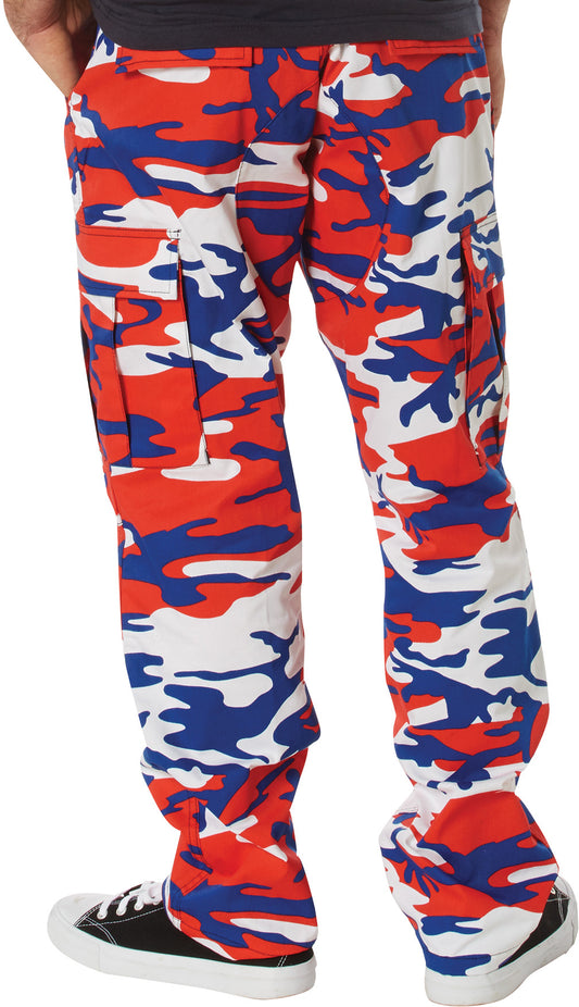 Red White & Blue Camo - Tactical BDU Pants Cargo Fatigues - Poly/Cotton Twill - Button Fly