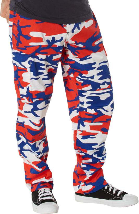 Red White & Blue Camo - Tactical BDU Pants Cargo Fatigues - Poly/Cotton Twill - Button Fly