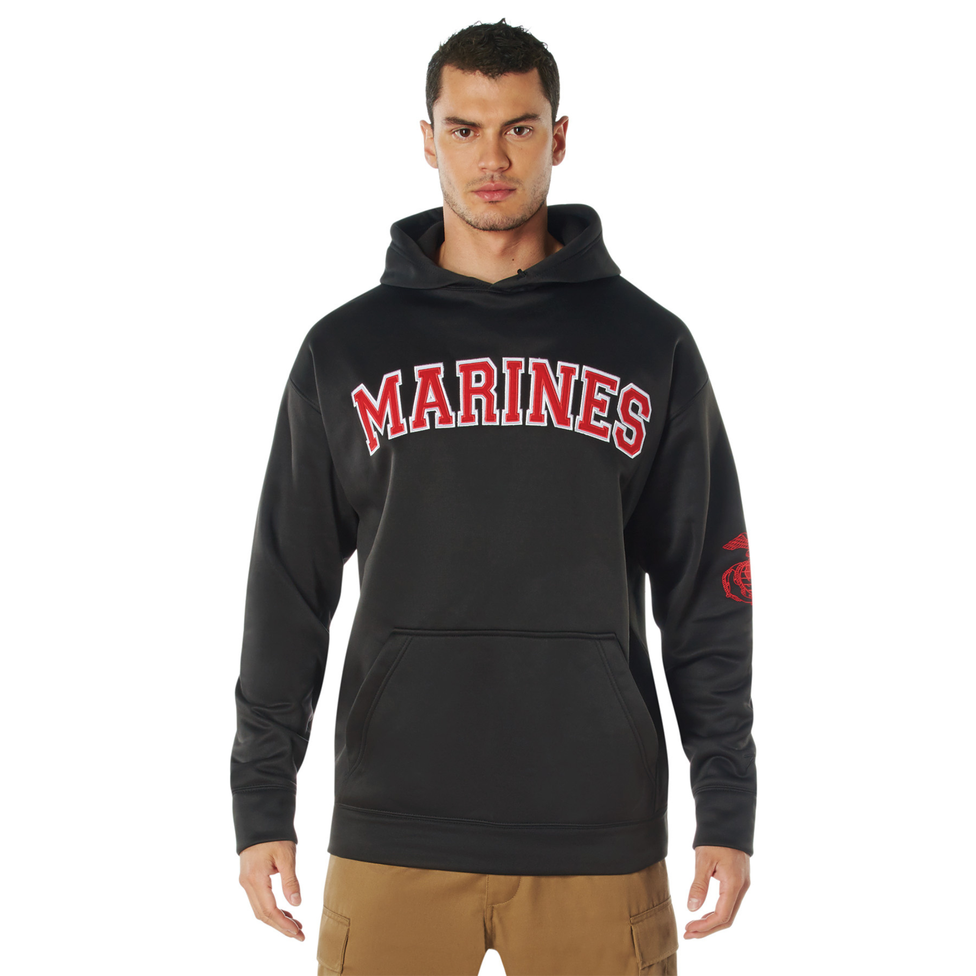 Black Marines Embroidered Pullover Hoodie