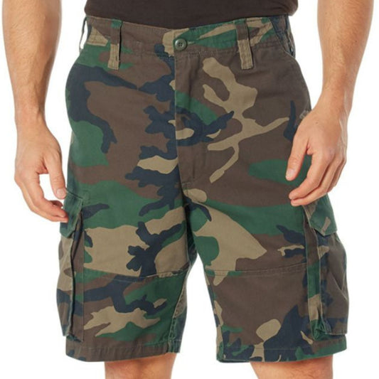Woodland Camouflage - Tactical Vintage Paratrooper BDU Cargo Shorts - Poly Cotton - Zipper Fly