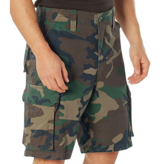 Woodland Camouflage - Tactical Vintage Paratrooper BDU Cargo Shorts - Poly Cotton - Zipper Fly