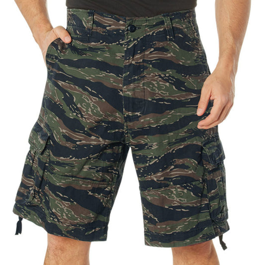 Tiger Stripe Camouflage - Vintage Infantry Utility Army BDU Cargo Shorts - Heavyweight Cotton - Zipper Fly