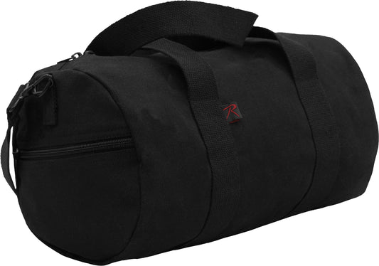 Black - Heavyweight Duffle Bag Cotton Canvas Sports Gym Shoulder & Carry Bag - 15"