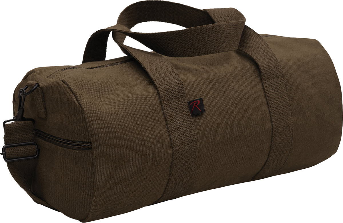Brown - Heavyweight Duffle Bag Cotton Canvas Sports Gym Shoulder & Carry Bag - 15"