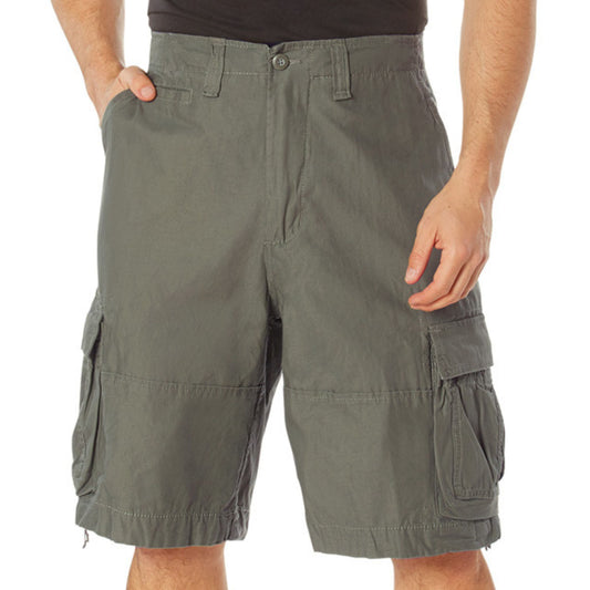 Olive Drab - Vintage Infantry Utility Army BDU Cargo Shorts - Heavyweight Cotton - Zipper Fly