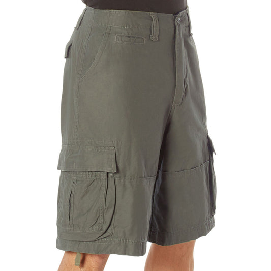 Olive Drab - Vintage Infantry Utility Army BDU Cargo Shorts - Heavyweight Cotton - Zipper Fly