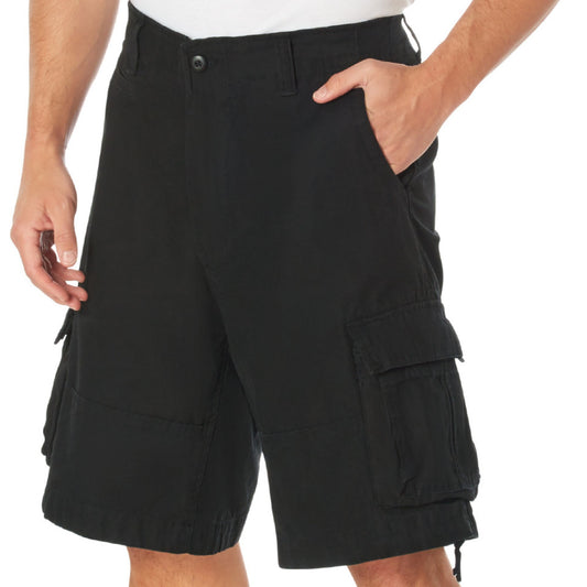 Black - Vintage Infantry Utility Army BDU Cargo Shorts - Heavyweight Cotton - Zipper Fly
