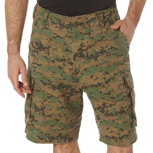 Woodland Digital Camouflage  - Tactical Vintage Paratrooper BDU Cargo Shorts - Poly Cotton - Zipper Fly