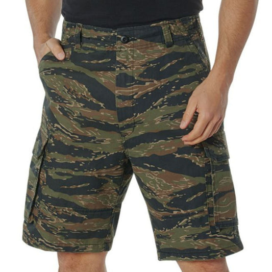 Tiger Stripe Camouflage - Tactical Vintage Paratrooper BDU Cargo Shorts - Poly Cotton - Zipper Fly