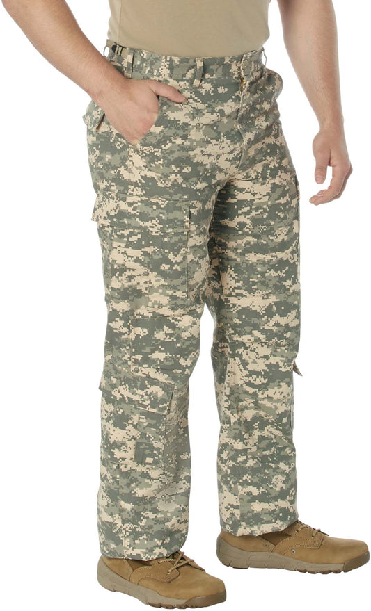 ACU Digital Camo - Tactical Paratrooper Pants BDU Cargo Fatigues - Heavyweight Poly/Cotton - Zipper Fly - Relaxed Fit