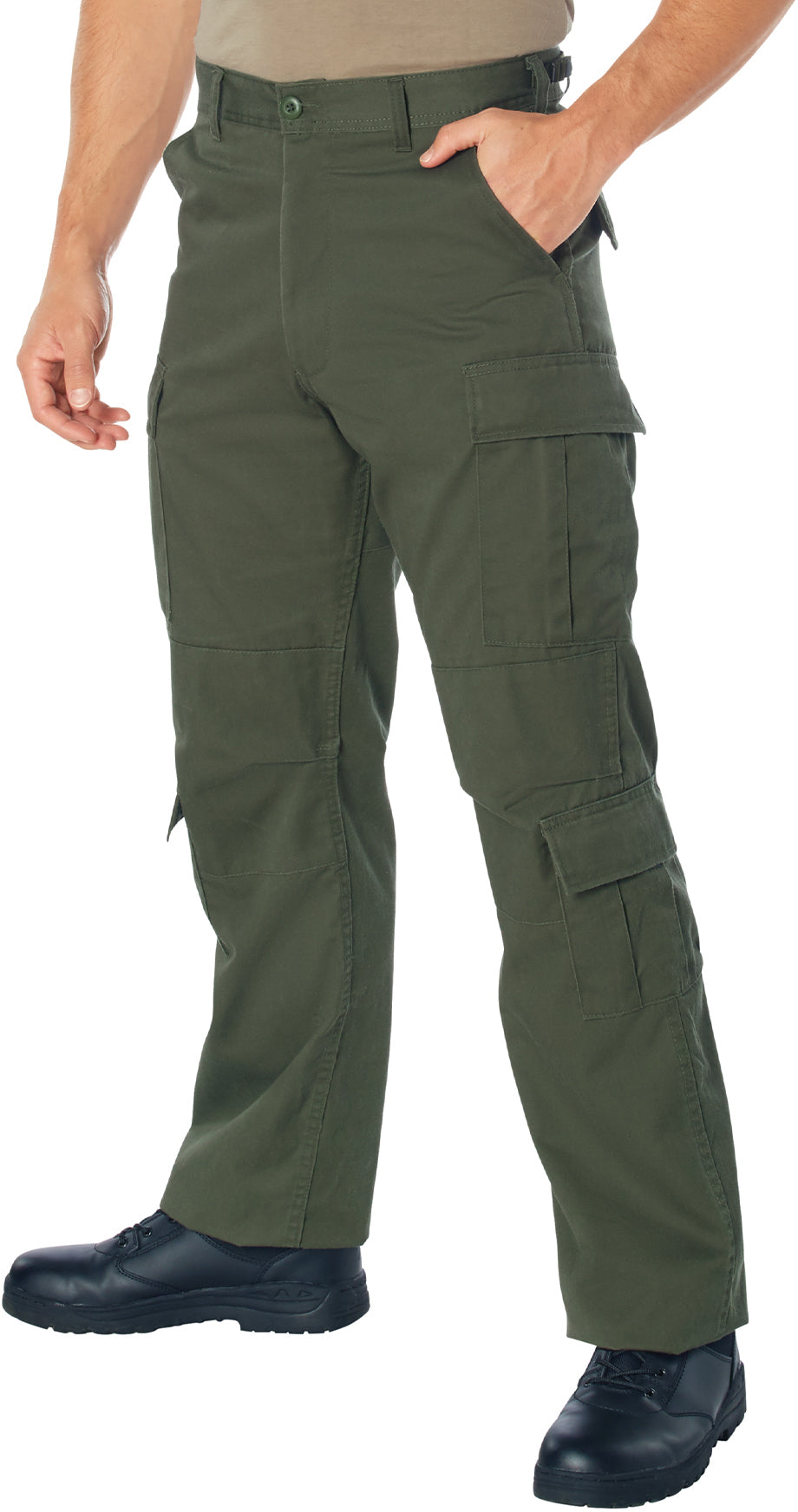 Olive Drab - Tactical Paratrooper Pants BDU Cargo Fatigues - Heavyweight Poly/Cotton - Zipper Fly - Relaxed Fit