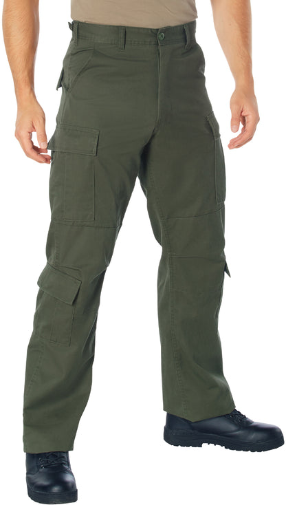 Olive Drab - Tactical Paratrooper Pants BDU Cargo Fatigues - Heavyweight Poly/Cotton - Zipper Fly - Relaxed Fit