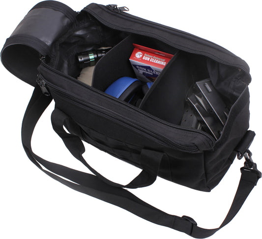 Black Tactical Pistol Range Bag Shooting Gear Bag with Removable Dividers MOLLE Range Case