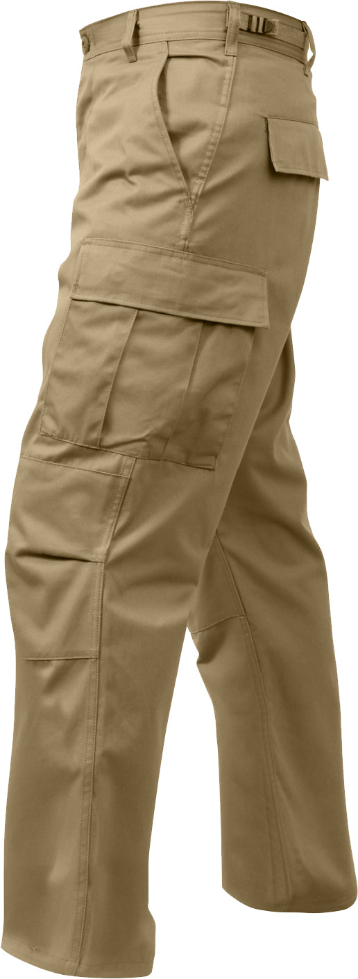 Khaki - Tactical BDU Pants Cargo Fatigues - Poly/Cotton - Zipper Fly - Relaxed Fit