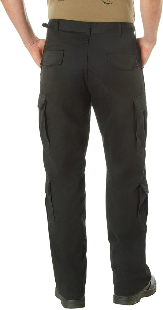 Black - Tactical Paratrooper Pants BDU Cargo Fatigues - Heavyweight Poly/Cotton - Zipper Fly - Relaxed Fit
