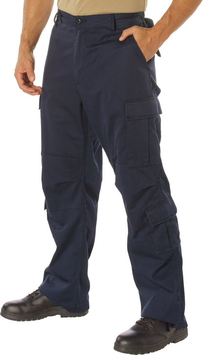 Navy Blue - Tactical Paratrooper Pants BDU Cargo Fatigues - Heavyweight Poly/Cotton - Zipper Fly - Relaxed Fit