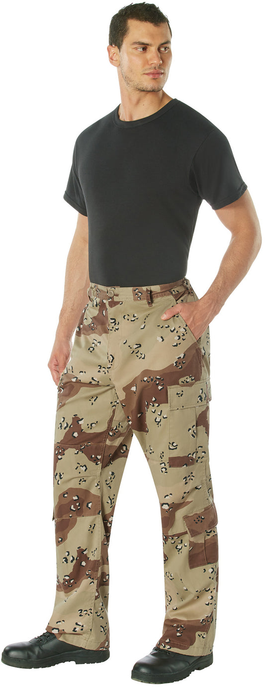Desert Camo 6-Color - Tactical Paratrooper Pants BDU Cargo Fatigues - Heavyweight Poly/Cotton - Zipper Fly - Relaxed Fit