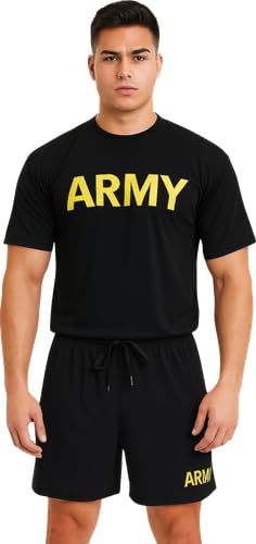 US Army PT T-Shirt & Shorts Set | Performance Moisture Wicking Physical Training Workout Gym Exercise Jogging Uniform