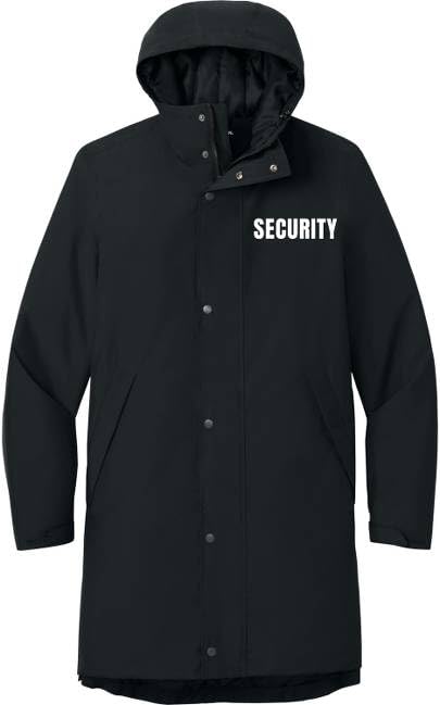 SECURITY Waterproof Insulated Sideline Parka Jacket Long Rain Coat with Hood (Double Sided Print)