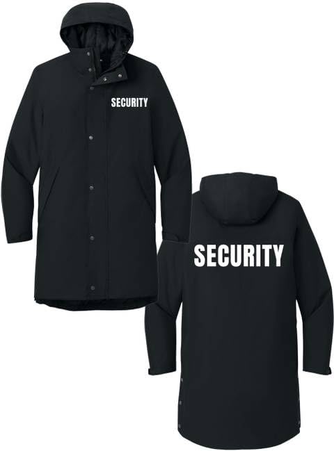 SECURITY Waterproof Insulated Sideline Parka Jacket Long Rain Coat with Hood (Double Sided Print)