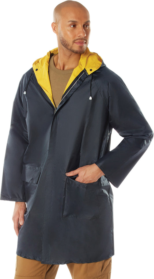 Navy Blue To Yellow - Reversible Mid Length Rain Parka