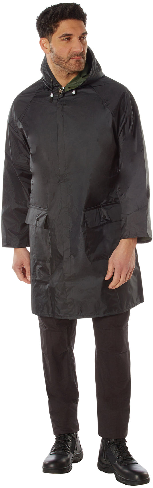 Black To Olive Drab - Reversible Mid Length Rain Parka