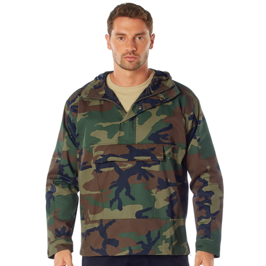 Woodland Camouflage Anorak Parka Tactical Quarter Zip Jacket Military Pullover Windbreaker