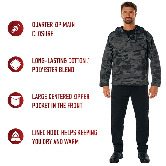 Black Camouflage Anorak Parka Tactical Quarter Zip Jacket Military Pullover Windbreaker