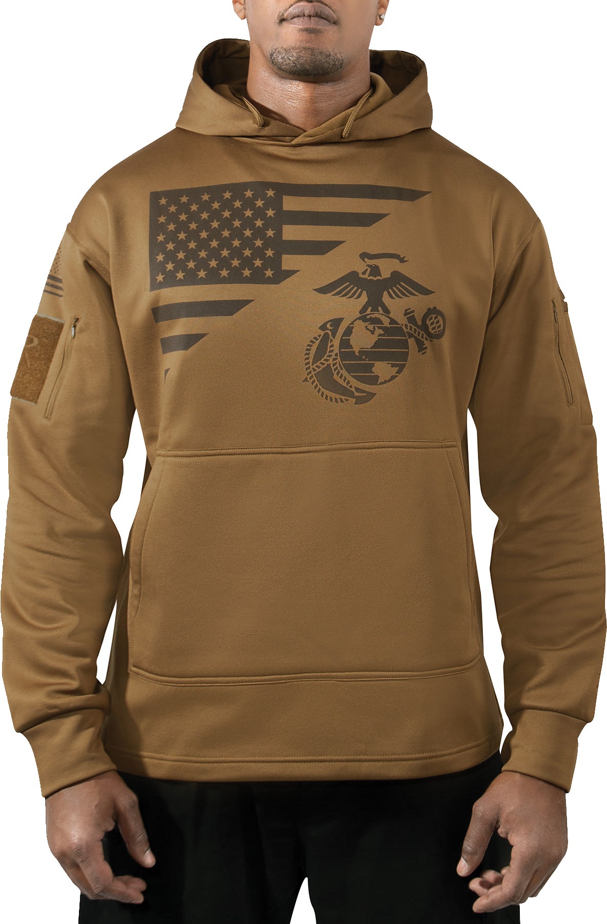 Coyote Brown US Flag / USMC Eagle, Globe, & Anchor Concealed Carry Hoodie