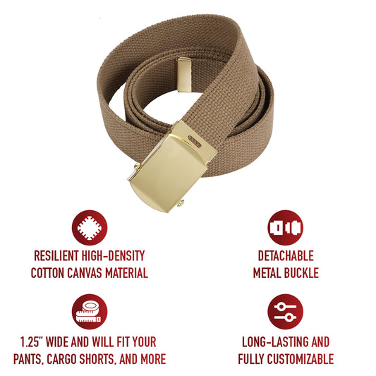 Coyote Tan - Military Web Belt with Brass Buckle 4177 54 in.