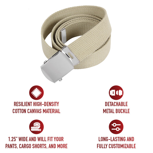 Khaki - Military Web Belt - Chrome Buckle