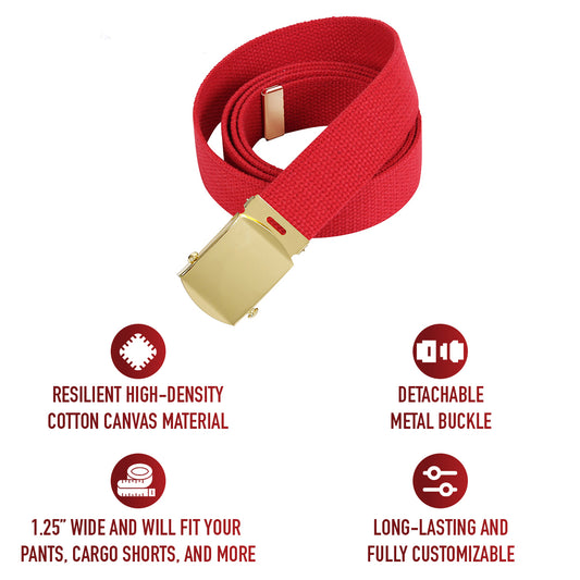 Red - Military Web Belt with Brass Buckle 54 in.