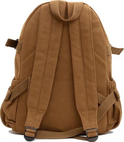 Mini Everyday Solid Canvas Backpack, Compact Book Bag Rugged Washed Cotton & Streamer