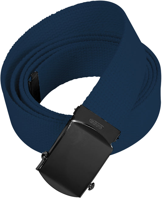 Navy Blue Military Web Belt Cotton Adjustable Tactical Belt with Black Buckle 1.25"