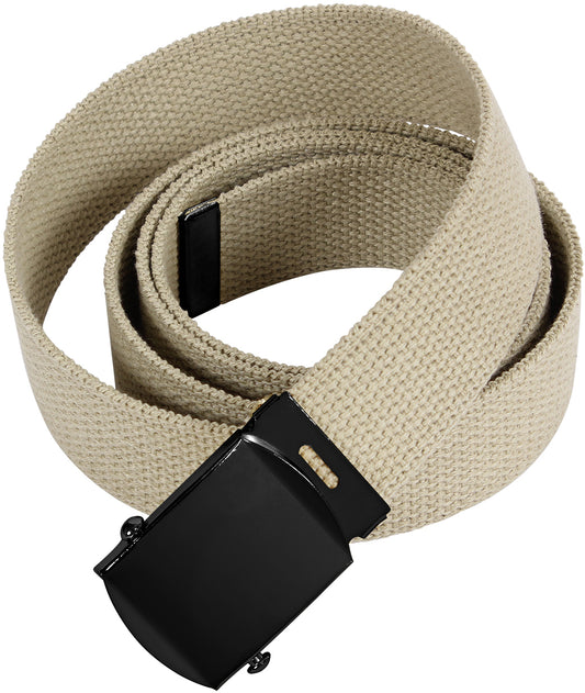 Khaki Military Web Belt Cotton Adjustable Tactical Belt with Black Buckle 1.25"