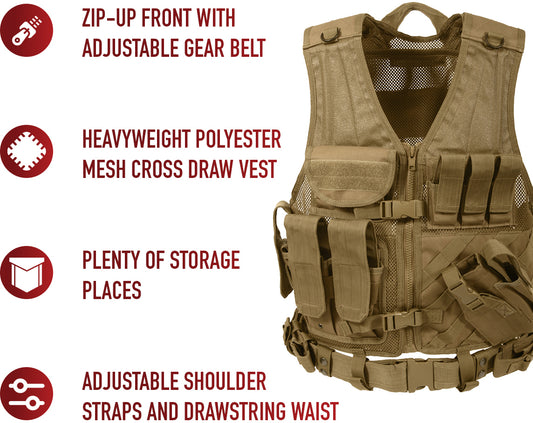 Coyote Brown - MOLLE Compatible Cross Draw Tactical Vest