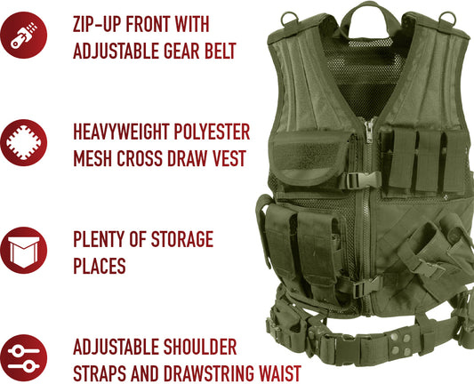 Olive Drab Cross Draw MOLLE Tactical Vest