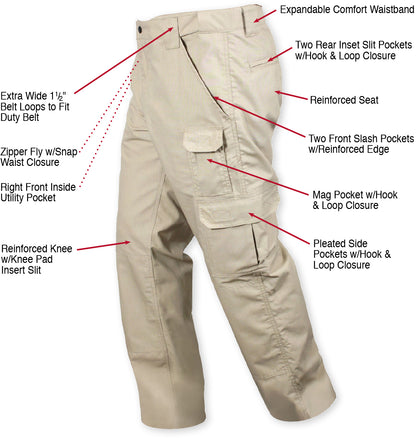 Khaki - Tactical Lightweight Duty Field Pants - Poly Cotton Rip-Stop - Zipper Fly