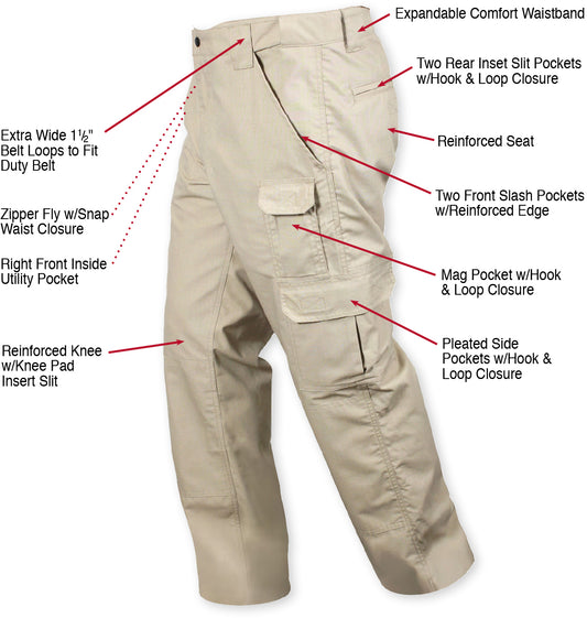 Khaki - Tactical Lightweight Duty Field Pants - Poly Cotton Rip-Stop - Zipper Fly