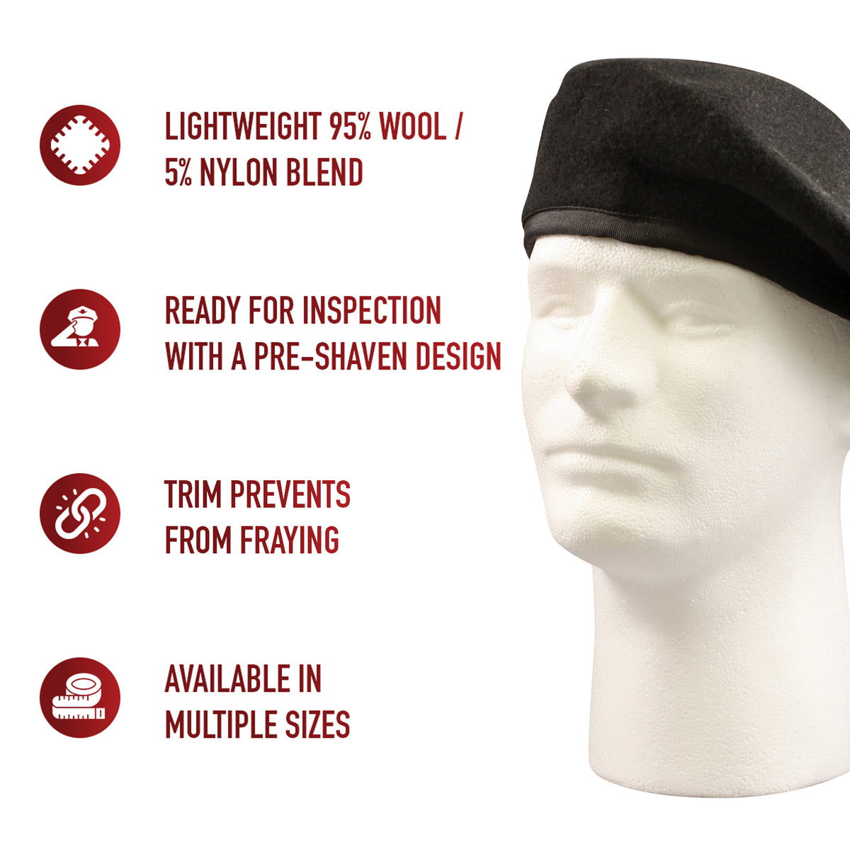 Black GI Style Wool Beret