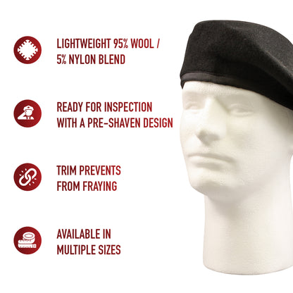 Black GI Style Wool Beret